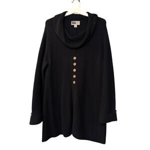 Habitat Black Cotton Knit Cowl Neck Sweater Tunic Wood Buttons L